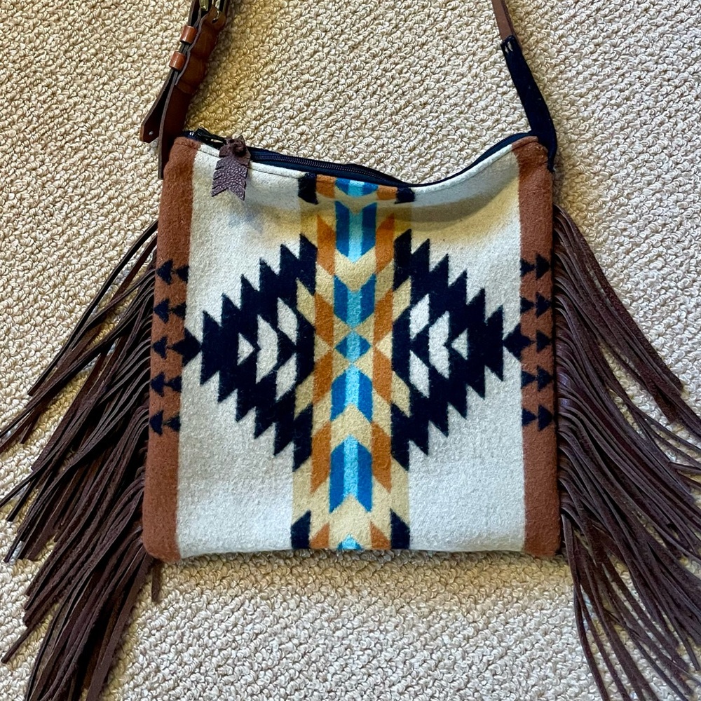 Vintage Saddle Blanket & Leather belt with Fringe adjustable Crossbody Handbag